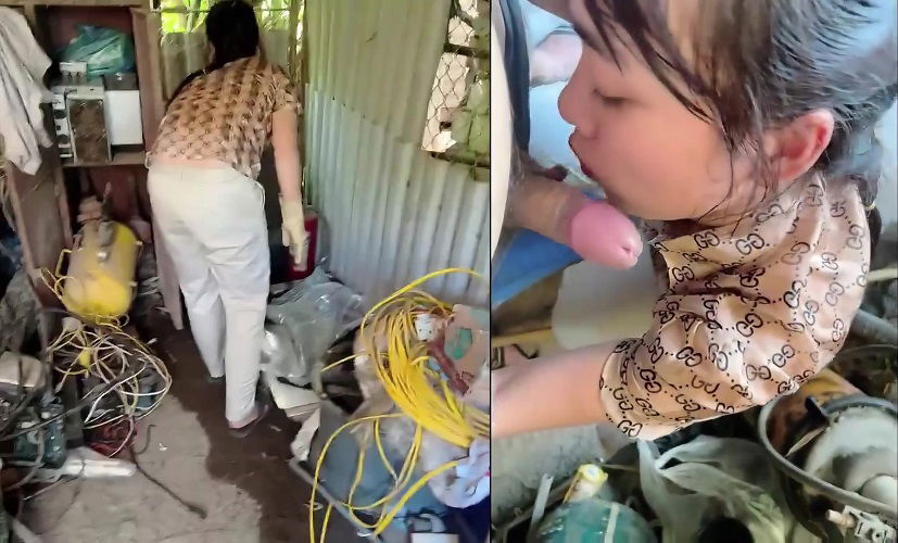 Thuê chị lao công dọn nhà mà nứng quá cởi quần đòi chị bú